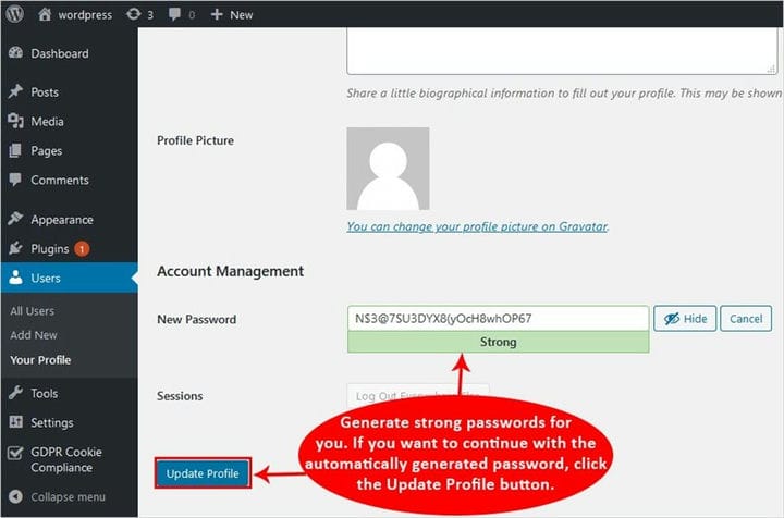 Как изменить пароль в WordPress