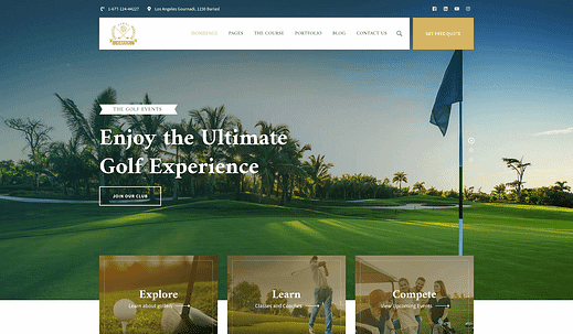 Os 7 melhores temas de WordPress de golfe para campos, clubes e treinadores